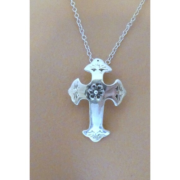 VTG Sterling Silver Hand Made Cross Pendant Mexico Signed OOAK - Picture 2 of 9